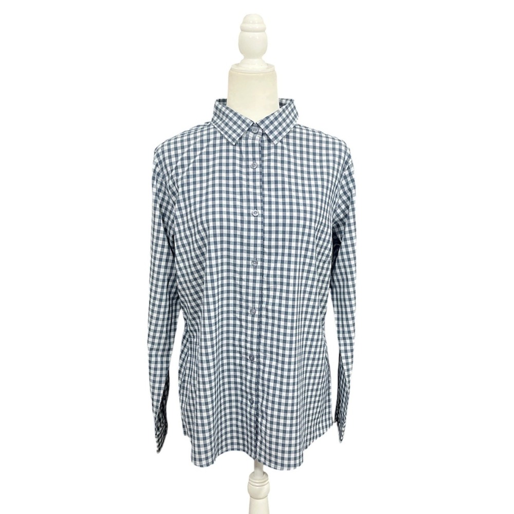 Storm Creek Button Down Women Large Blue Gingham Stretch Outdoor Shirt
